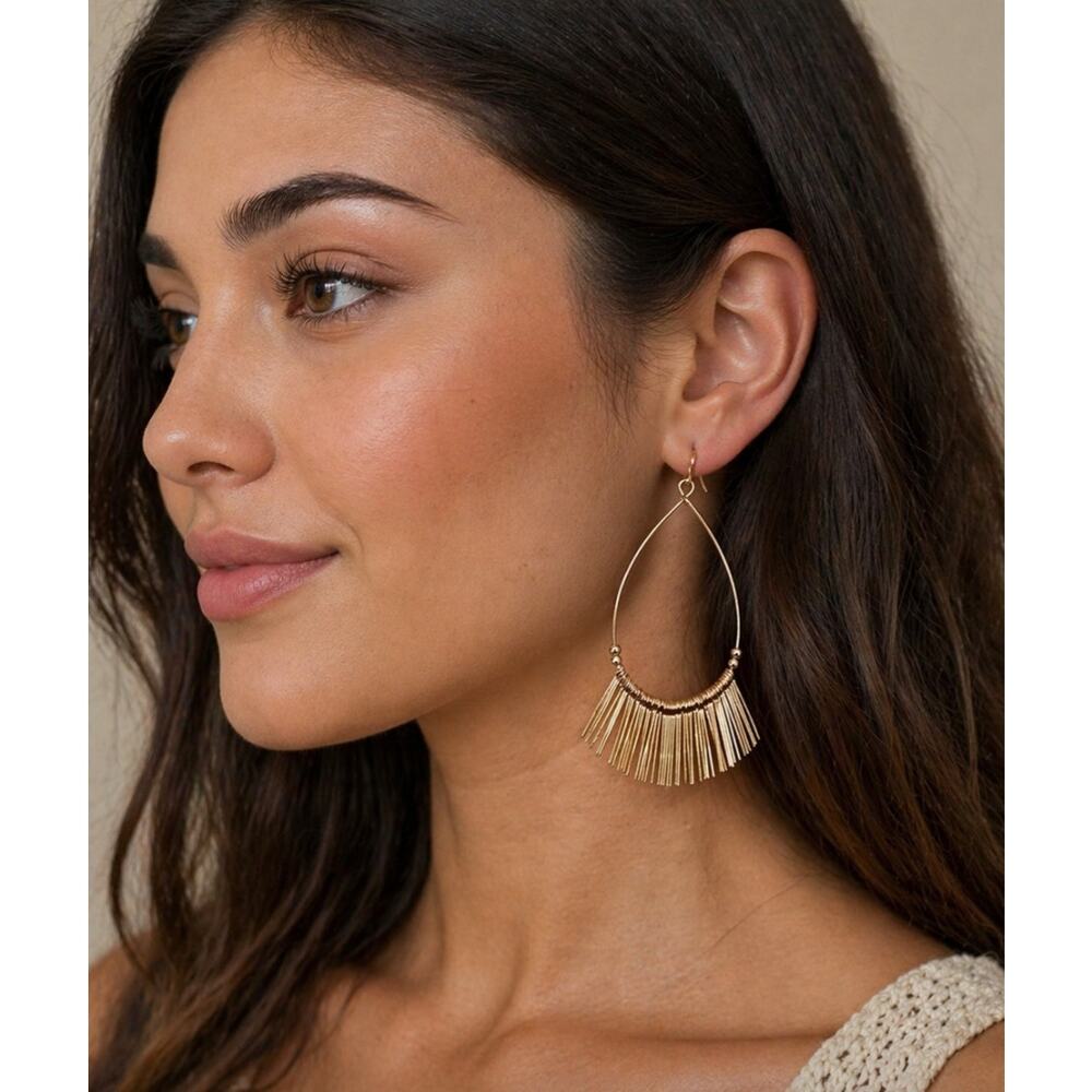 Lou & Co Gold Oval Fringe Earrings New
